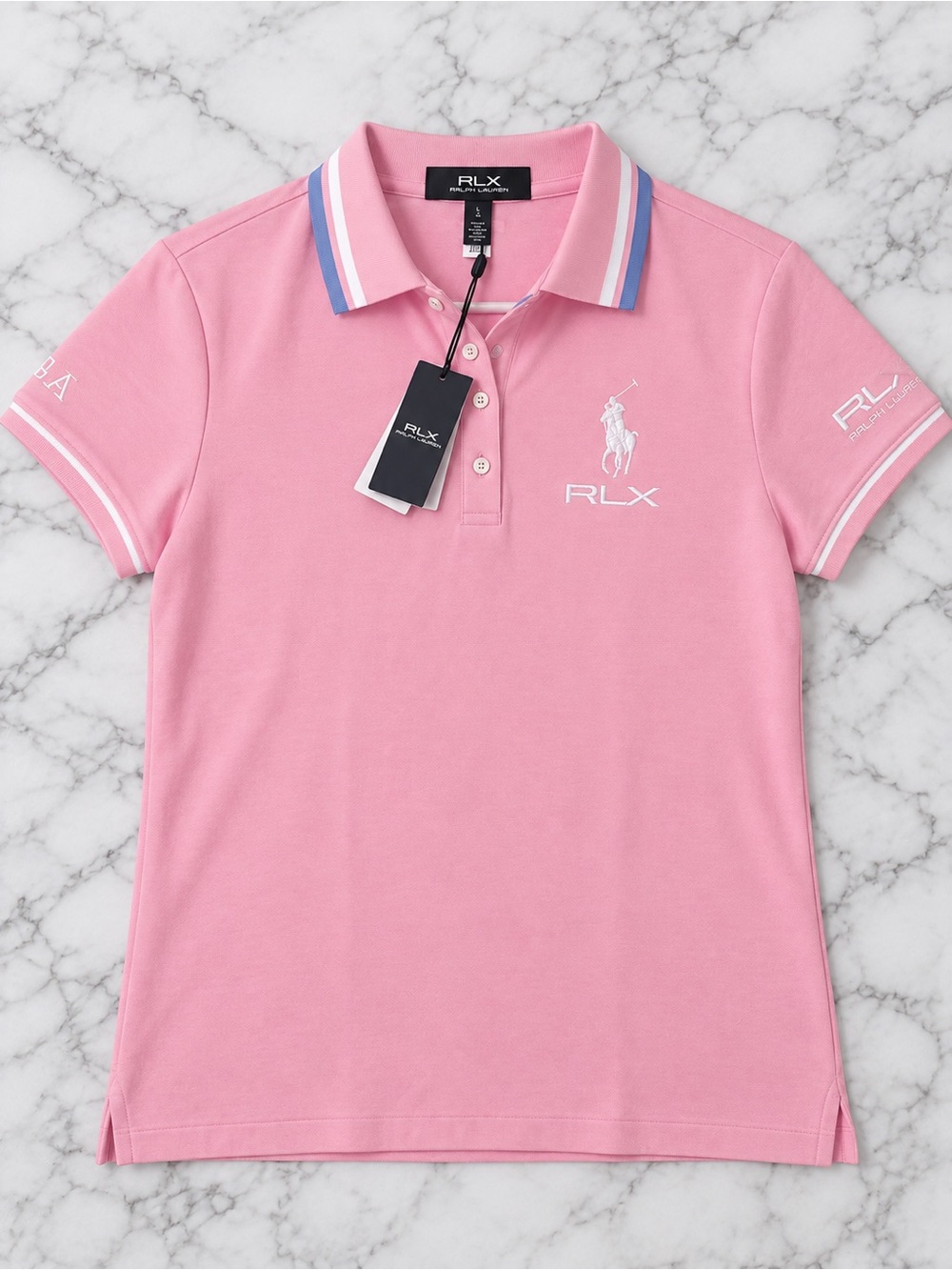 RLX Ralph Lauren Women’s Large Golf Polo Pink Multi Performance Shirt NWT